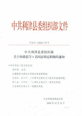 孙璐毅、丁义秀等试用期满定级文件正面2020.12